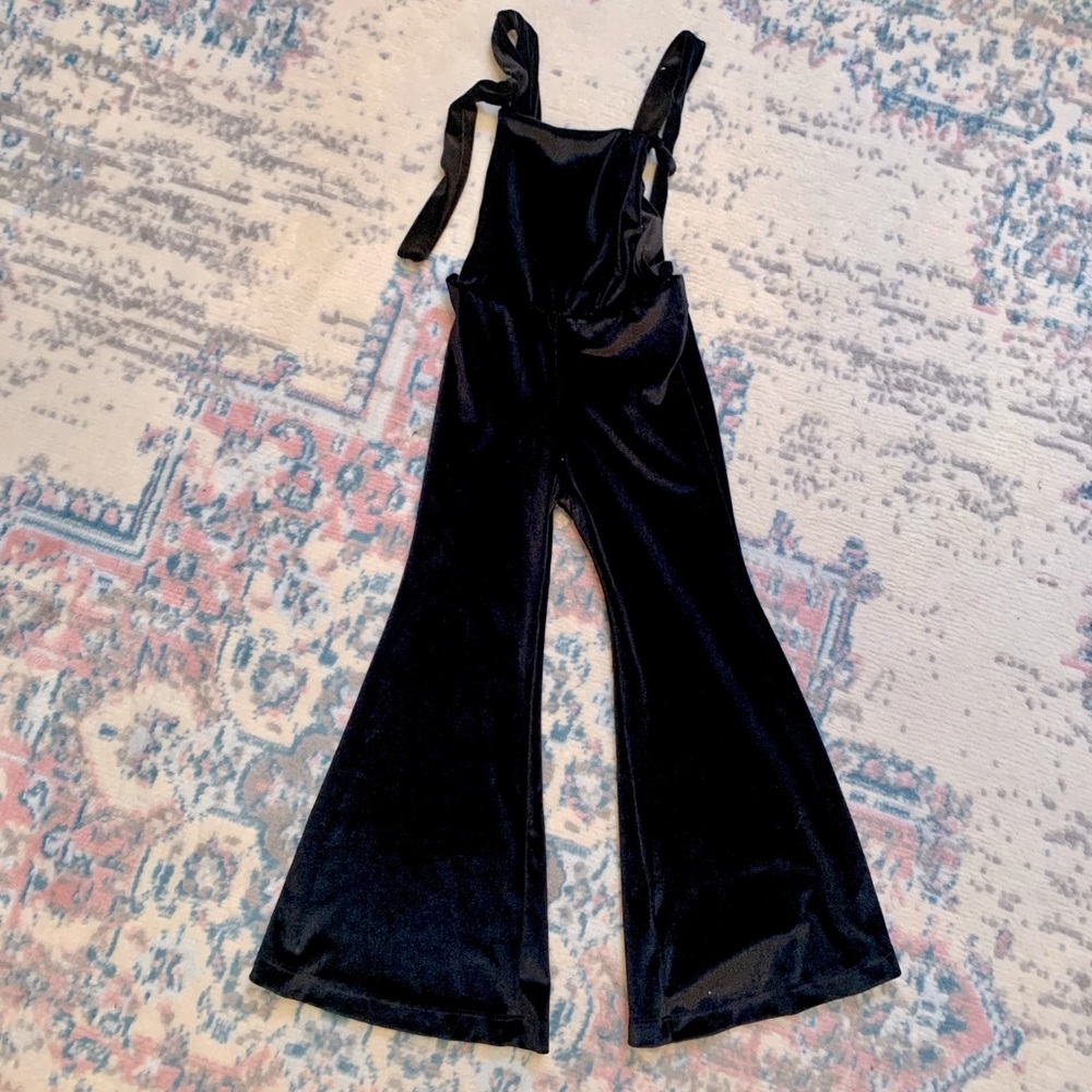 Harlow Jade black velvet overall bell bottoms